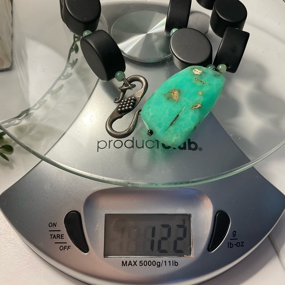 Turquoise and obsidian STERLING and Vintage make this 122 gram necklace a wonder